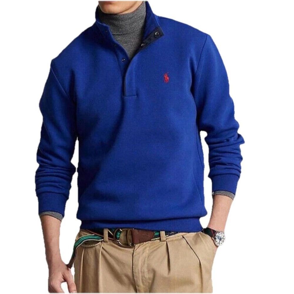 Polo Ralph Lauren Double Knit 1/4 Snap Sweatshirt Men’s XLT Blue Red Pony Logo